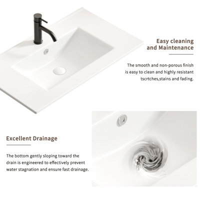 Lavabo vasque de salle de bain, comptoir de meuble-lavabo en céramique sans trop-plein, pratique pour ranger des objets personnels