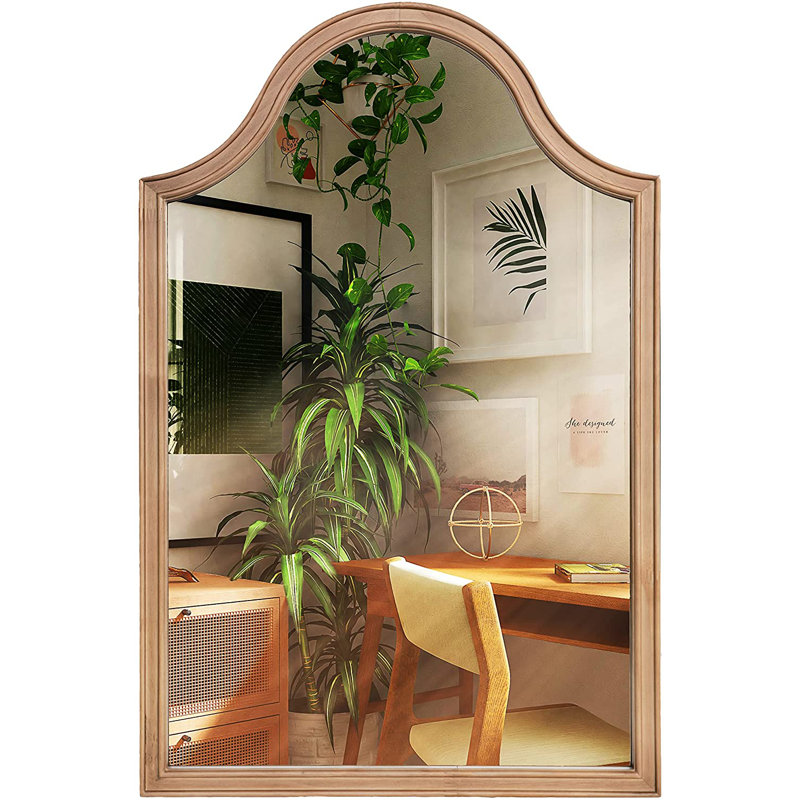 Magnus Farmhouse Arched Wood Wall Mirror for Bathroom Bedroom, Oak