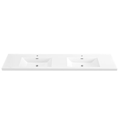 84 Inch Solid Surface Resin Vanity Top With Integrated Sink – Rectangular Double Bathroom Countertop,  Glossy White,