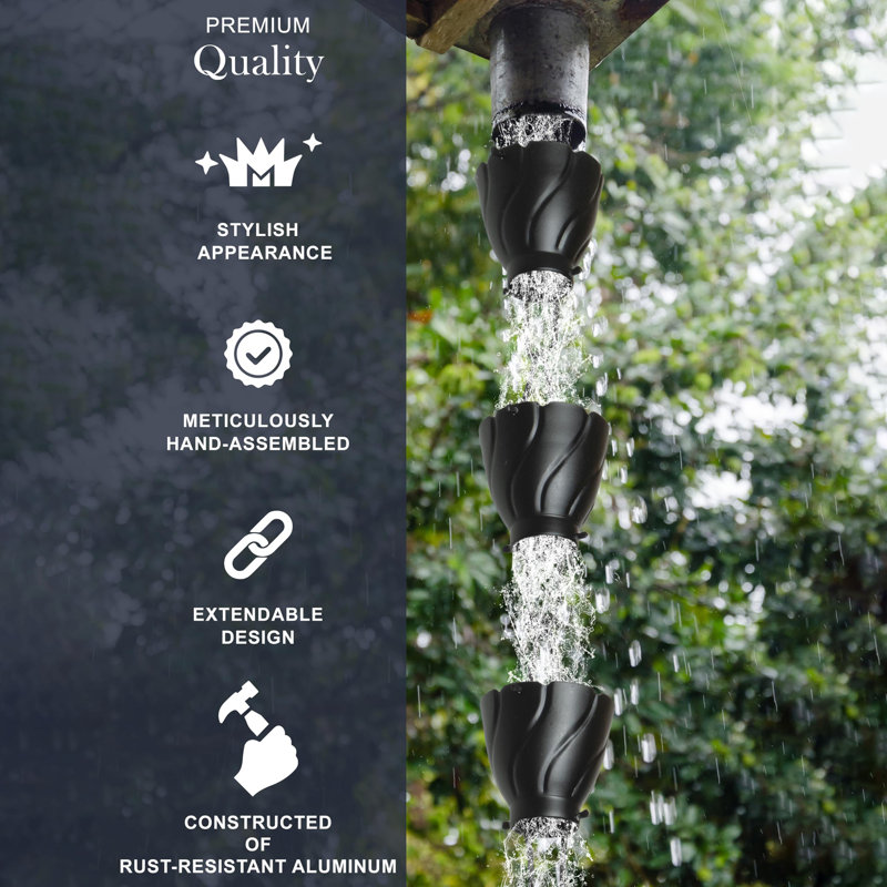 Chaîne de pluie simple en aluminium 8,5 pi, Noir