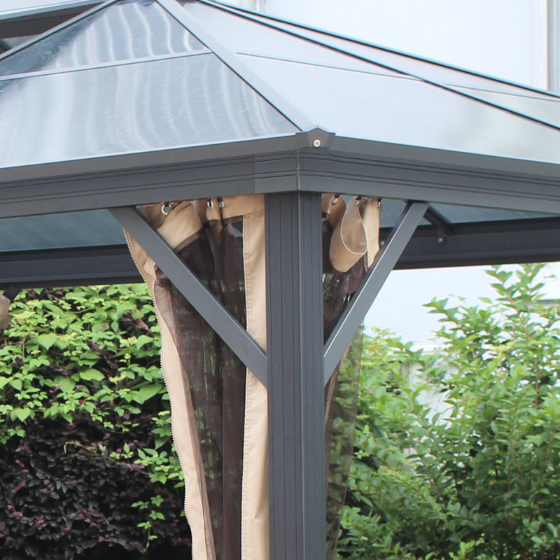 Pavillon de jardin avec toit en polycarbonate et structure en métal robuste pour le divertissement de la pelouse et structure en aluminium, 10 x 12, pour la détente sur le patio