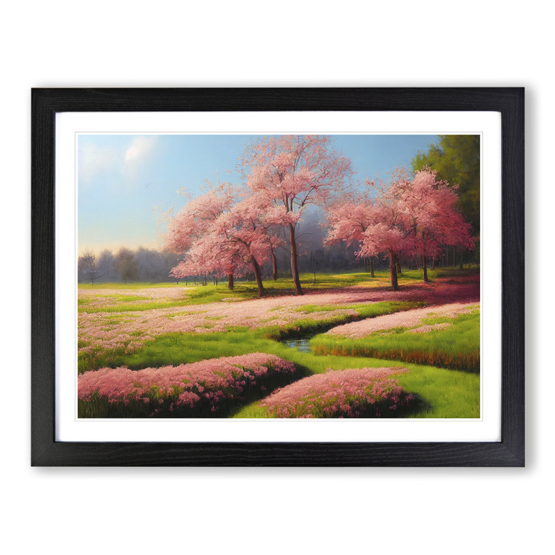Spring Meadow Landscape - Framed Print, 34cm H x 46cm W x 2cm D, Black