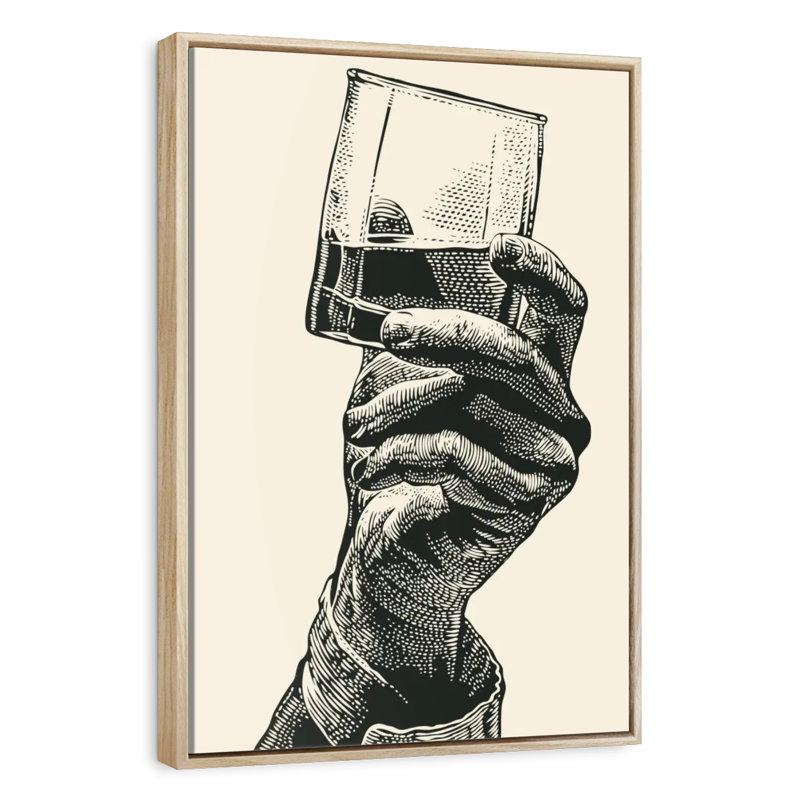 Whiskey In Hand, Floating Frame Natural Wood, 13" x 19"