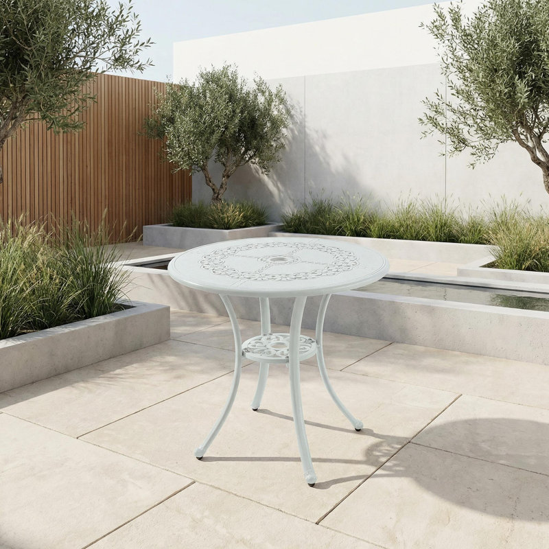 26'' Round Cast Aluminum Outdoor Bistro Table with 1.9'' Umbrella Hole, White