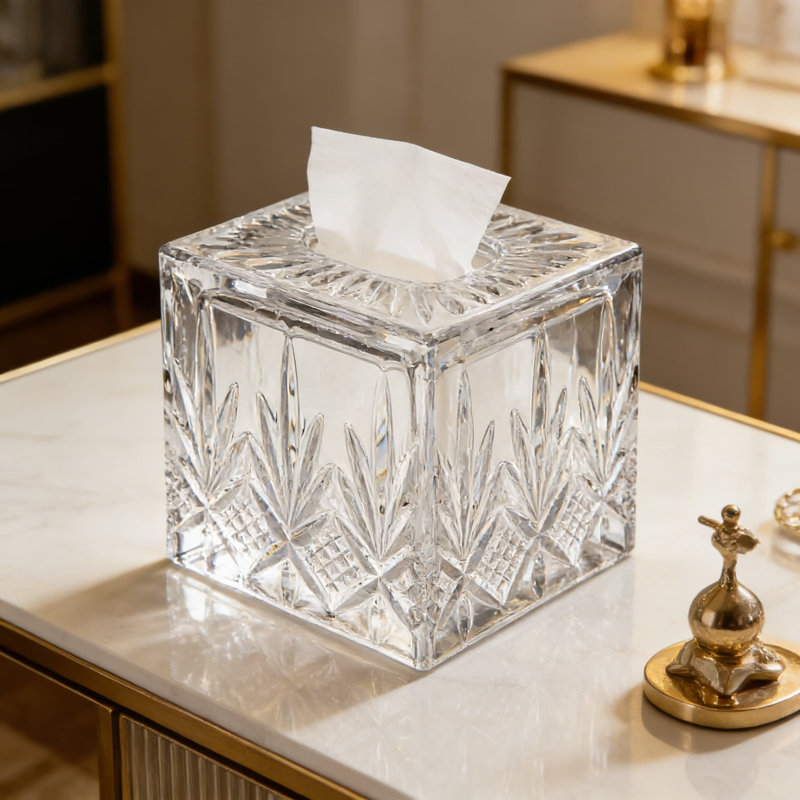 Couvercle de boîte à mouchoirs en cristal Dublin - Décoration en cristal fabriquée à la main pour la salle de bain, le salon ou comme cadeau élégant