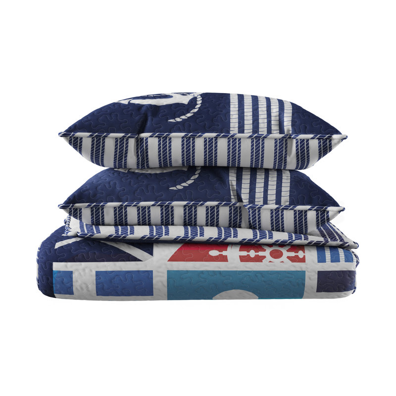  Reversible Coastal-Themed Quilt Set with Sham - Hypoallergenic Microfiber Bedding, Twin XL