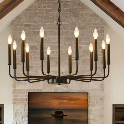 12-Light Black Farmhouse Candle Chandelier, Industrial Metal Pendant Light for Dining Room Kitchen Island