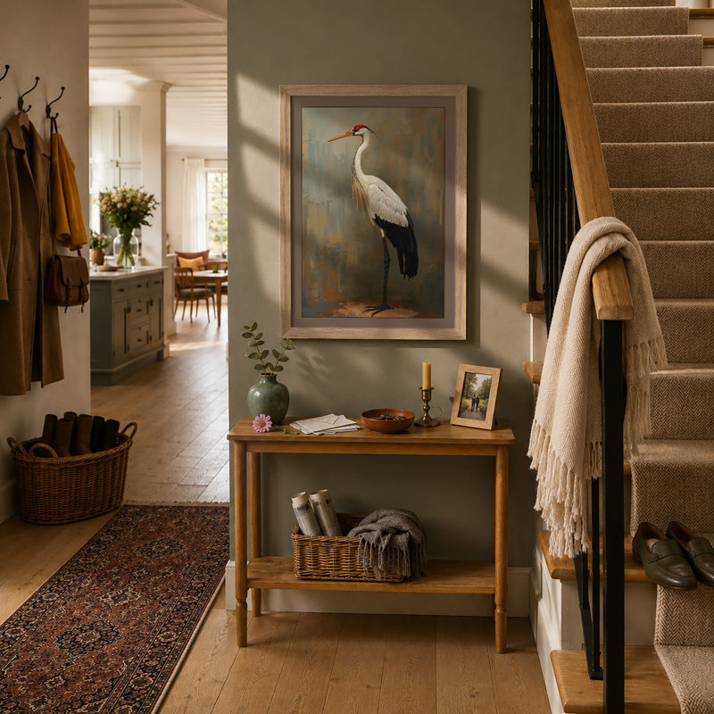 Wading Bird Boho - Framed Print, A3 - 42.0 x 29.7 cm, Oak