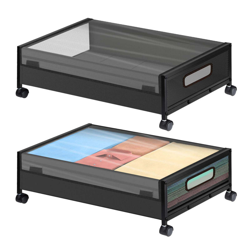 2Pcs Métal + Tissu Support de rangement sous le lit Chariot de rangement sous le lit