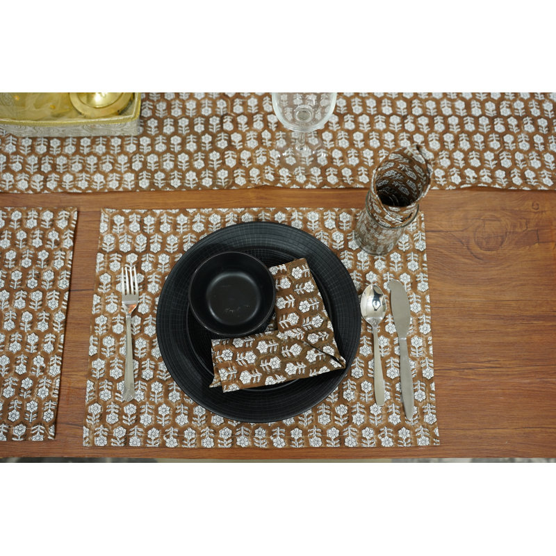  Napperons décoratifs 13 X 19 pouces - Tapis de salle à manger élégants pour la maison et le restaurant, Tulsi Buti, Brun