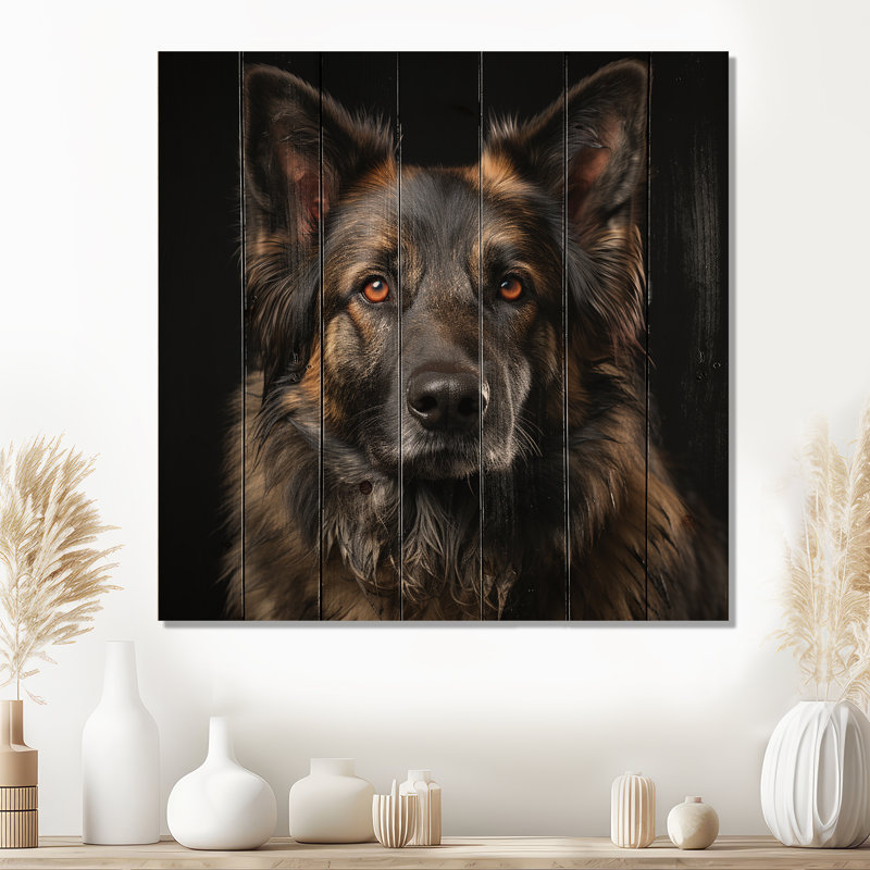 Chien, berger allemand, chien, art mural sur bois de pin naturel, H 36 po x l 36 po
