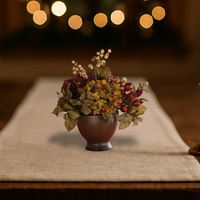 Autumn Hydrangea Silk Arrangement with Round Vase