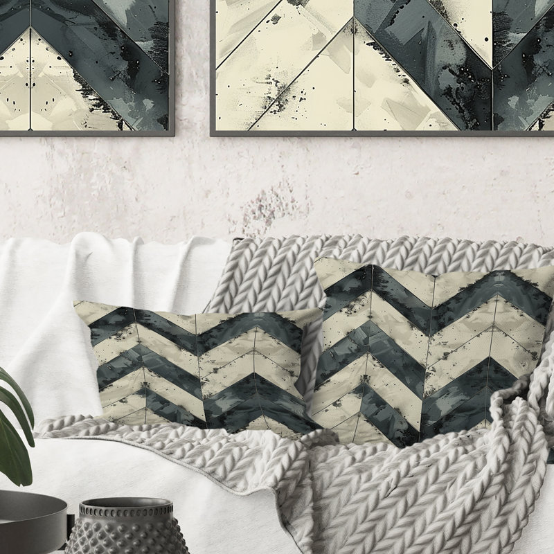 Beige Grey Chevron III - Transitional Throw Pillow, 16"H x 16"W