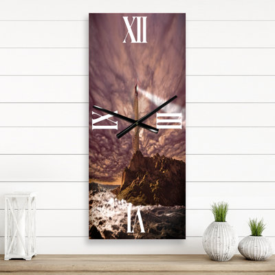 Lighthouse Shining Light During Stormy Night I - Nautical & Coastal Wall Clock