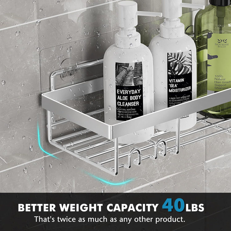 Shower Caddy Organizer - Rustproof Stainless Steel Wall Mount Shelf With Strong Adhesive, No Drill Installation For Bathroom, Kitchen, RV, Apartment Storage And Decor