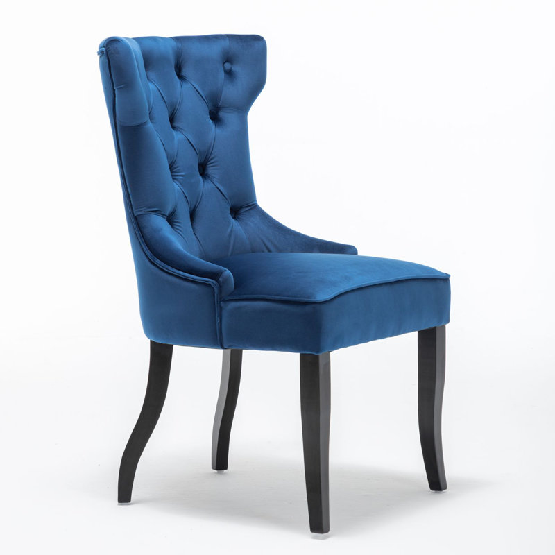 Skiatook 52cm H Tufted Velvet Upholstered Side Chair, Navy Blue
