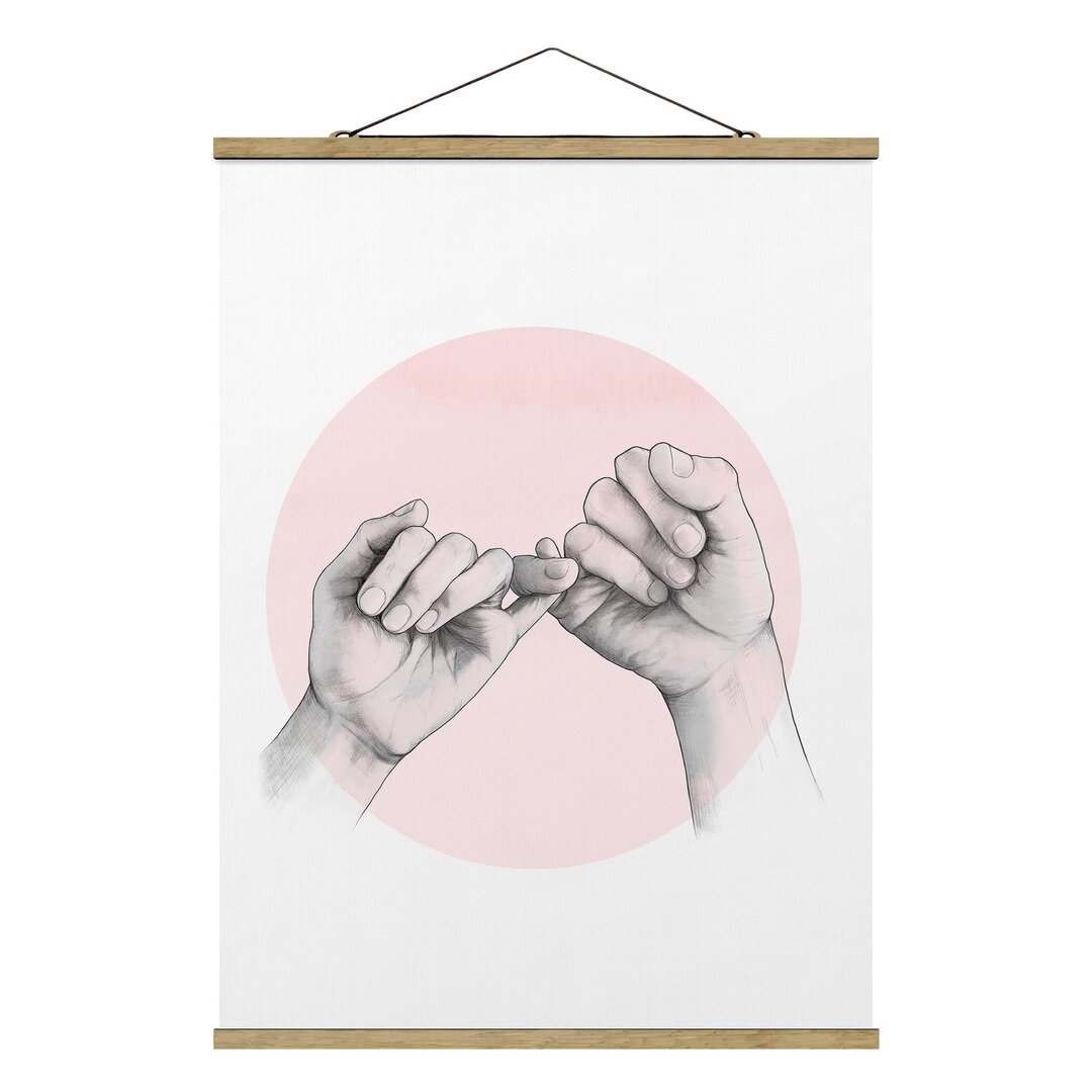 Stoffbild Illustration Hands Friendship Circle Pink White von Laura Graves