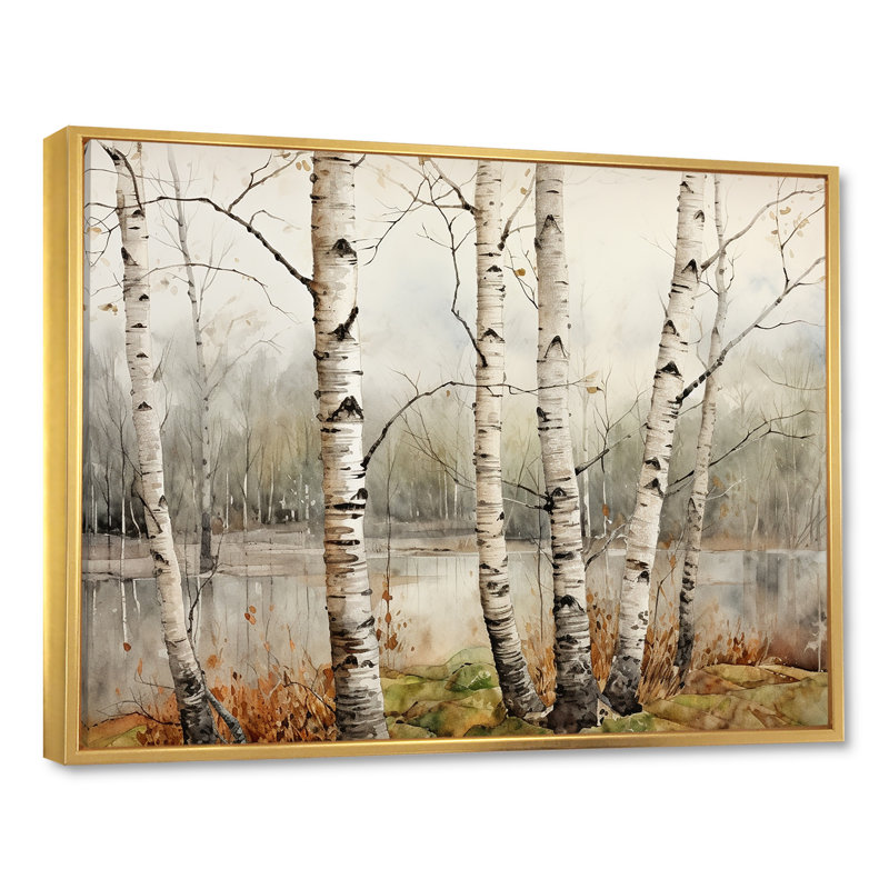 " Beige Silver Birch Beauty ", Gold Floater Frame, 16" H x 32" W x 1" D