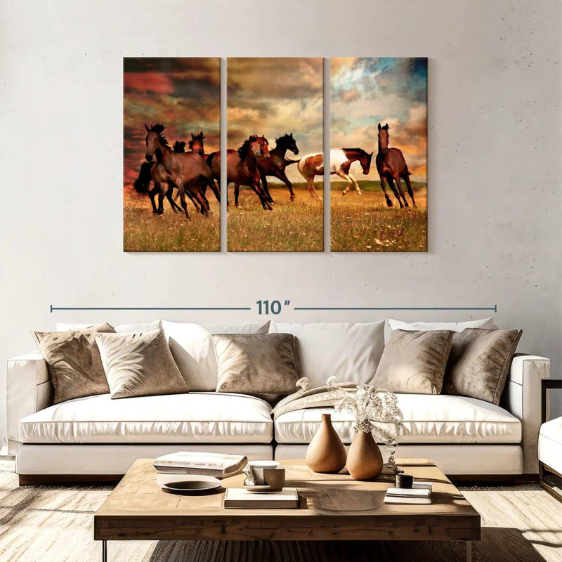 Chevaux sauvages dans la prairie, H 48 po x l 74 po