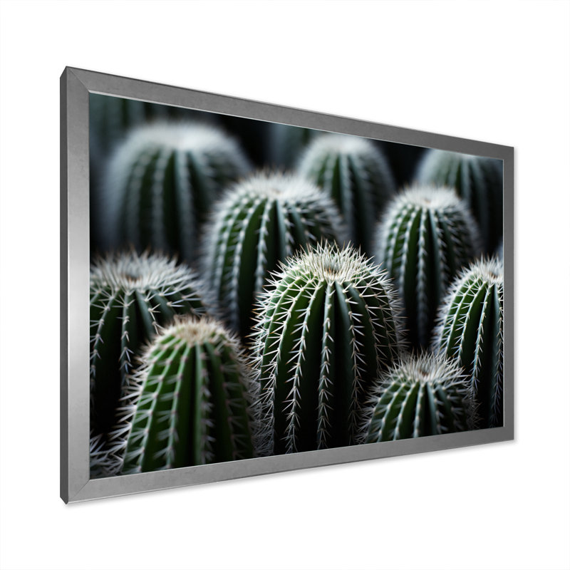 Vert, blanc, cactus, sublime minimalisme - impression, H 16 po x l 32 po x P 1 po, Cadre photo argenté