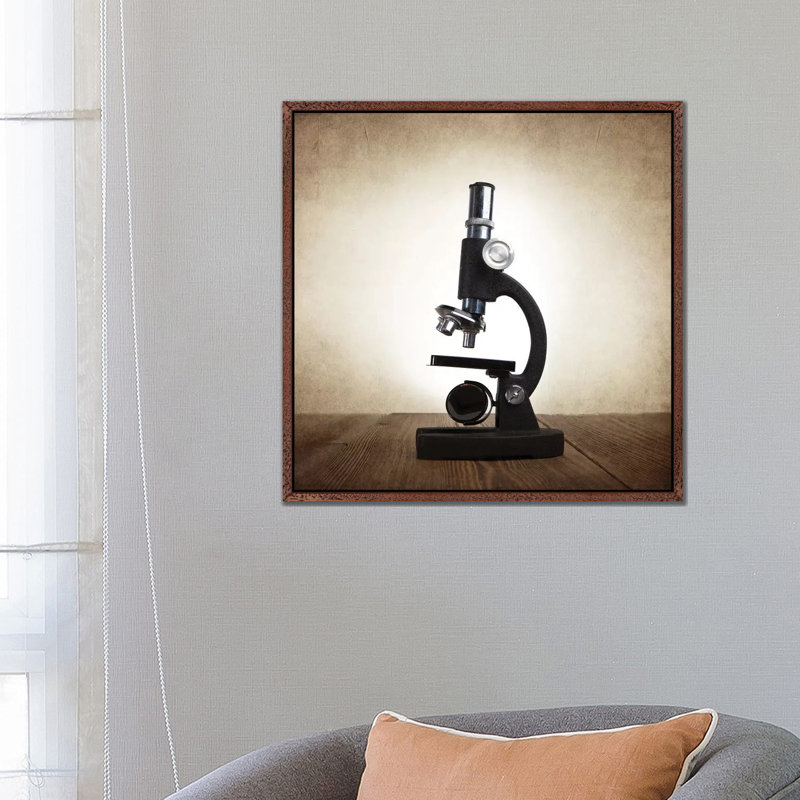 Microscope - Print on Canvas, Classic Brown Wood Framed, 66.04 cm H x 66.04 cm W