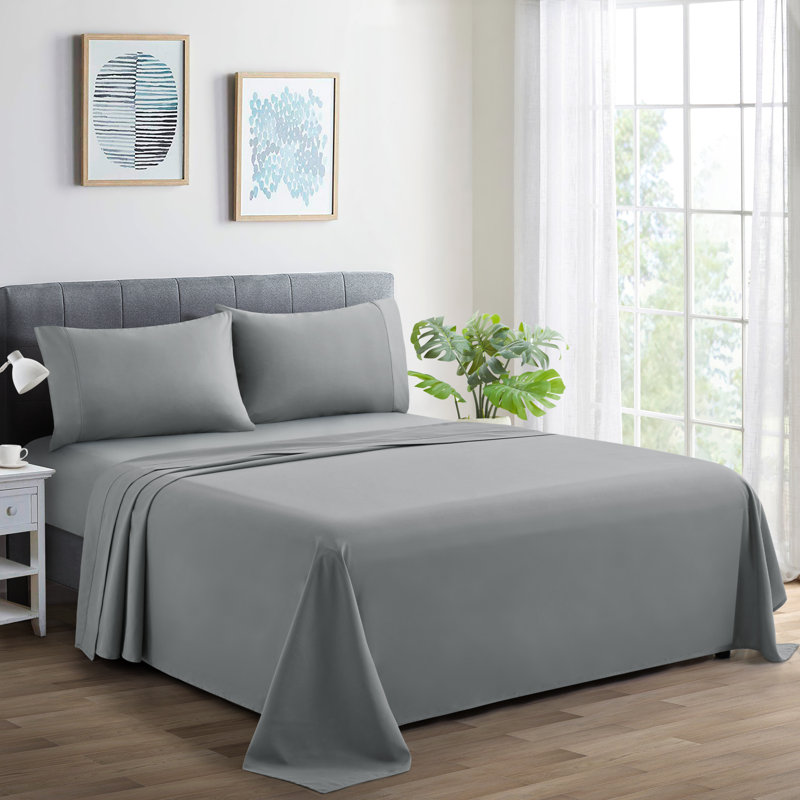 Ensemble de draps en coton 4 pièces avec housse pour taie d'oreiller 4 pièces Marina, Gris foncé