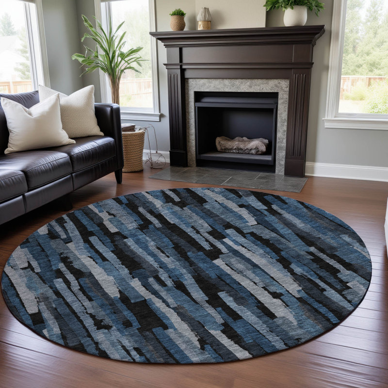 Premium Machine Washable Dahl AMF1079 Stripes Rug, Round 8'