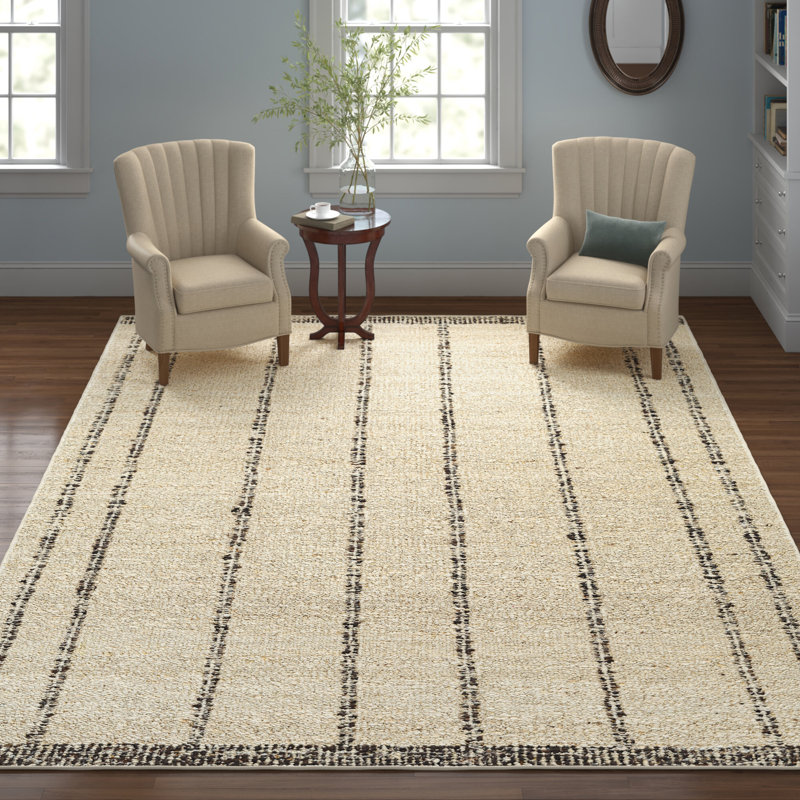 Tapis brun / crème à rayures tissé à plat à la main Alexuss Mae, Rectangle de 10 pi x 14 pi