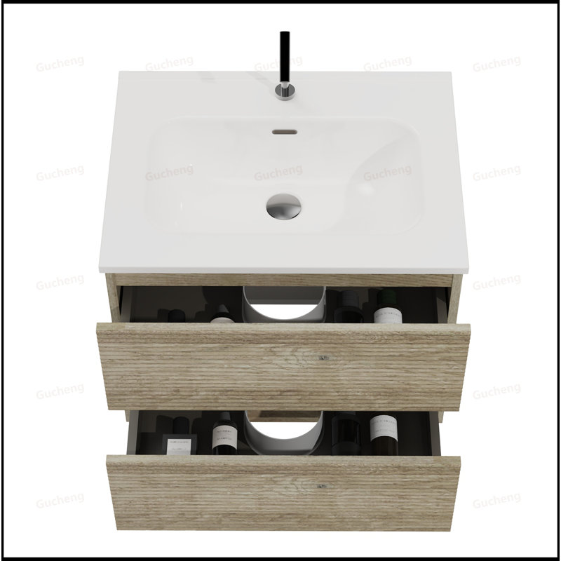 Meuble-lavabo mural 24 po avec lavabo en céramique intégré, Chêne, 24"