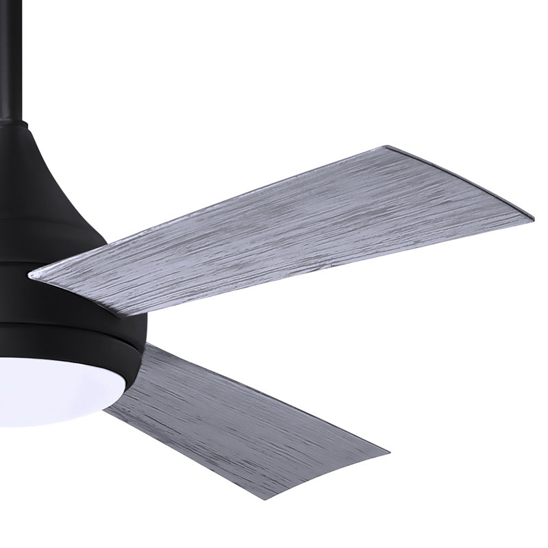Donaire LED Outdoor Downrod Ceiling Fan, Matte Black, Barn Wood Tone