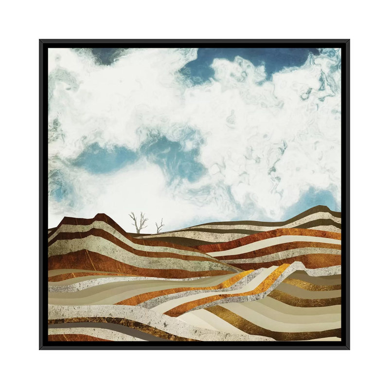 Desert Calm - impression d'art graphique, Aucun mat, H 18 po x l 18 po x 1,5 po, Toile avec cadre noir