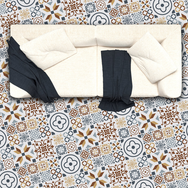 Wall  Brown/White Azulejo Tiles Melange Floor Sticker - 120cm x 60 cm