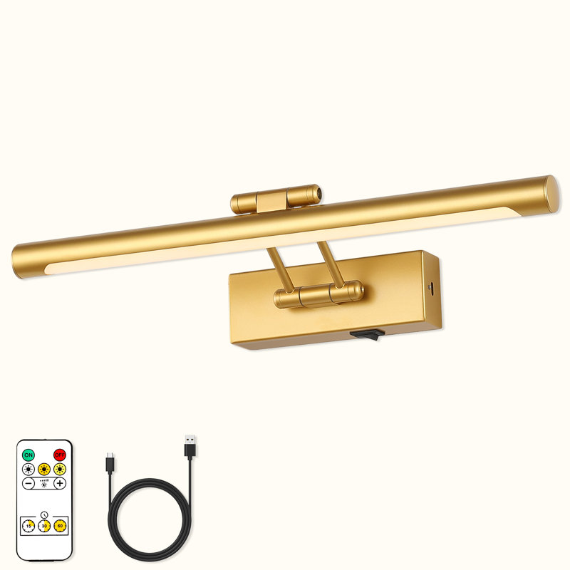 15.75 in. LED Picture Light with Remote Control Dimmable Multiple Color Temperatures Rotatable and Timer, Gold