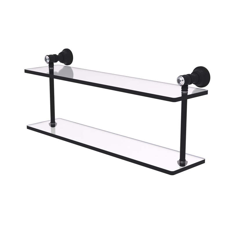 Freyja 2 Piece Glass Tiered Shelf with Towel Bar, Matte Black, 5.6" H x 22" W x 9.2" D