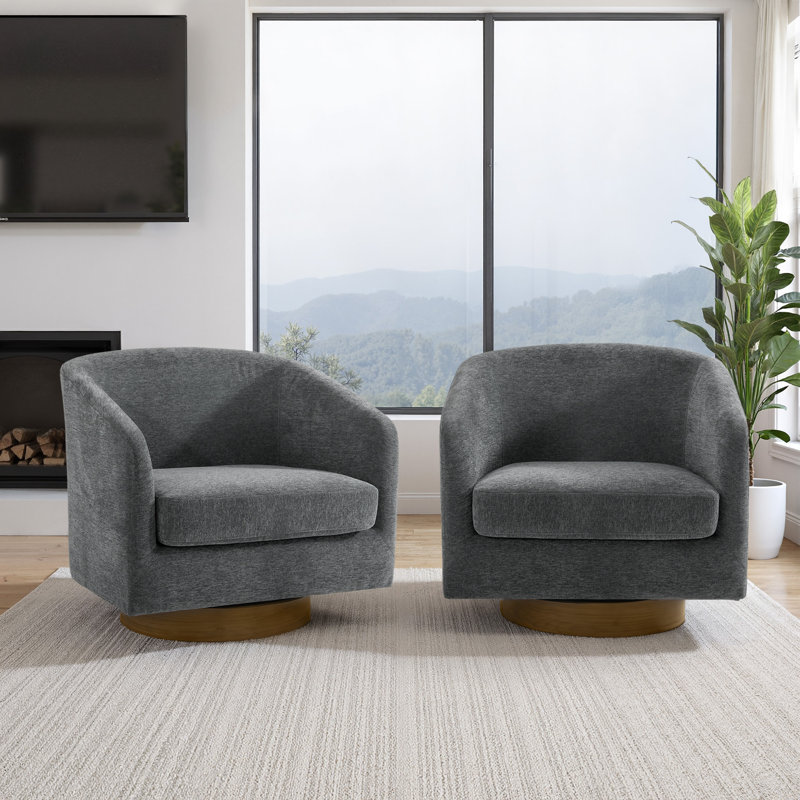 72Cm Wide Swivel Barrel Chair, Gray Chenille