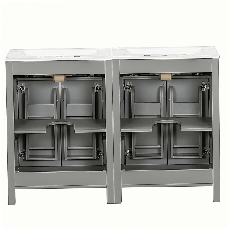 Meuble-lavabo moderne de 48 pouces avec lavabo en céramique, portes à fermeture en douceur, tiroir rabattable, tablettes de porte à double couche, solution de rangement élégante
