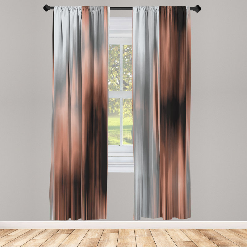 Microfiber Floral Semi-Sheer Rod Pocket Curtain Panels, 28" W x 63" L, Coffee
