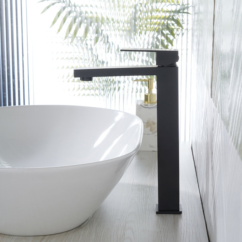 High Arc Single Handle Single Hole Bathroom Faucet With Drain Kit, Matte Black