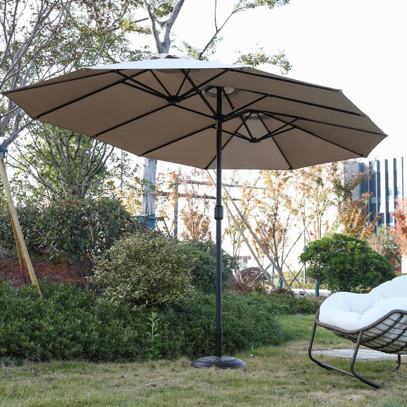 Grand parasol d'extérieur double face 14,8 pi avec manivelle (kaki) (sans base), Kaki