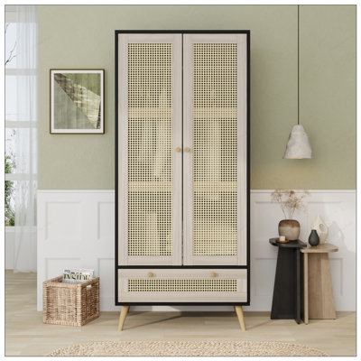 Versatile Armoire Wardrobe with Rattan Doors and Ample Storage Space, Perfect for Organized and Stylish Living by Highland Dunes