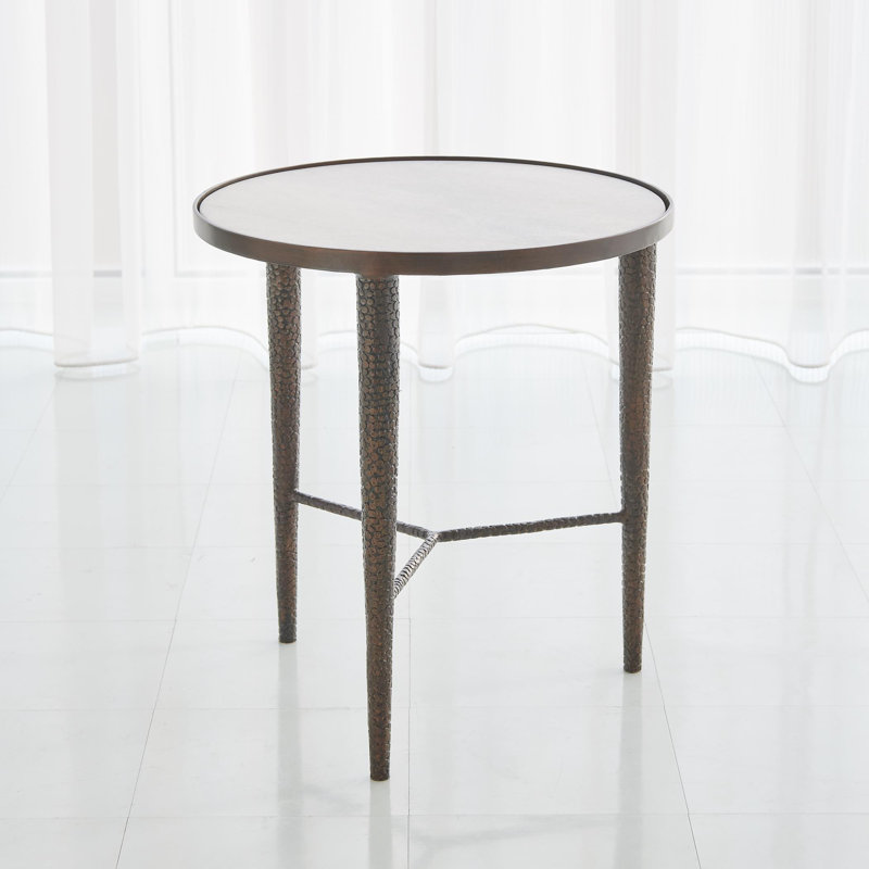 Hammered End Table, White/Bronze