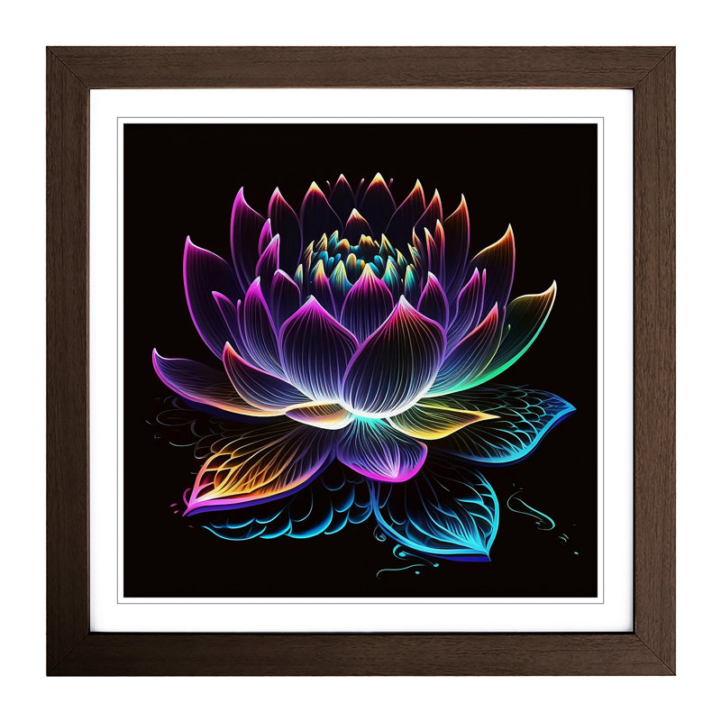 Lotus Flower Neon Art No.1 - Framed Print, Walnut