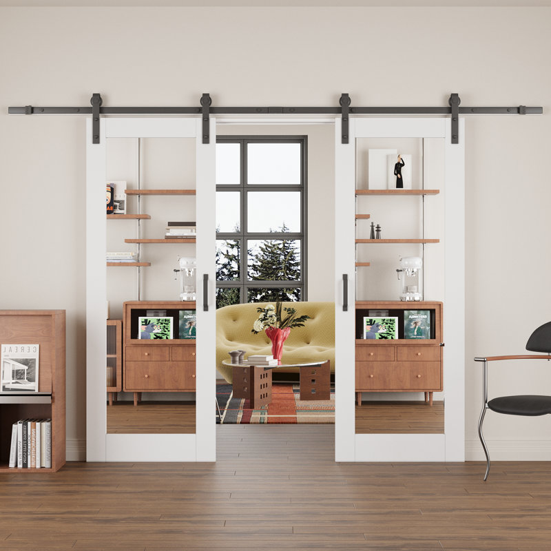  Barn 𝗔𝘀𝘀𝗲𝗺𝗯𝗹𝘆 𝗥𝗲𝗾𝘂𝗶𝗿𝗲𝗱 Panneau de porte, porte de grange coulissante double en bois manufacturé H 1-Lite