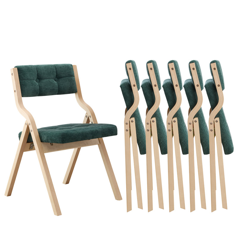 Chaise pliante au design élégant avec structure en bois massif et dossier et siège rembourrés capitonnés, Vert