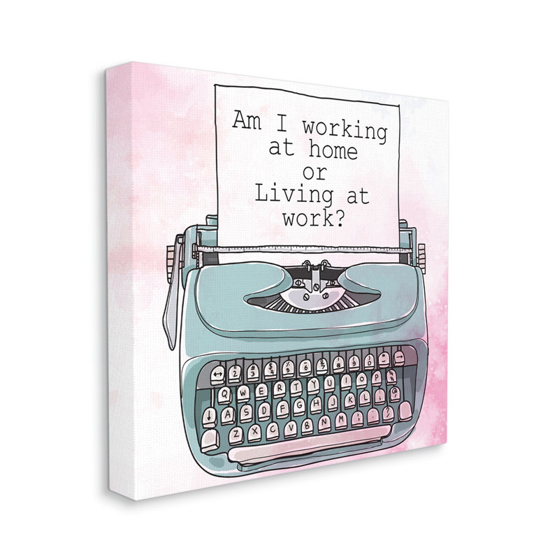 "Travailler à la maison", "Sassy Typewriter over Pink" par Kim Allen - impression, H 36 po x l 36 po, Toile tendue
