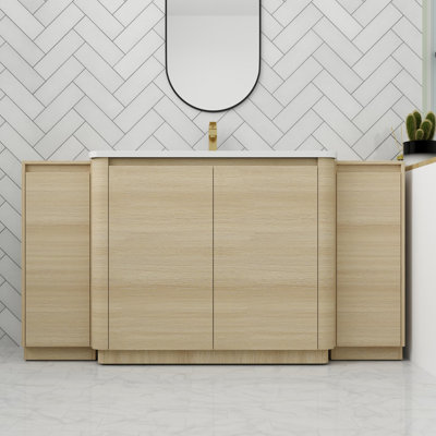 Bathroom Vanity With Ceramic Sink In 64 Inch, Freestanding Bathroom Vanity With Soft Close Door And Shelves