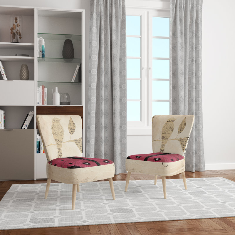 Upholstered Floral Side Chair - Modern floral Accent Chair, Abstract Red Polyester Blend 2
