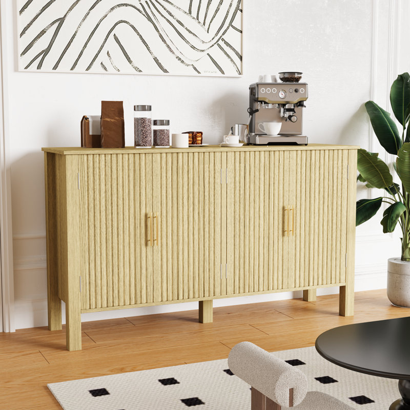 Buffet cannelé 55,1 po à 4 portes avec tablettes réglables