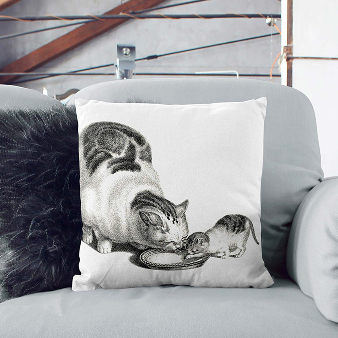 Cat & Kitten Drinking by Gottfried Mind Cushion with Filling