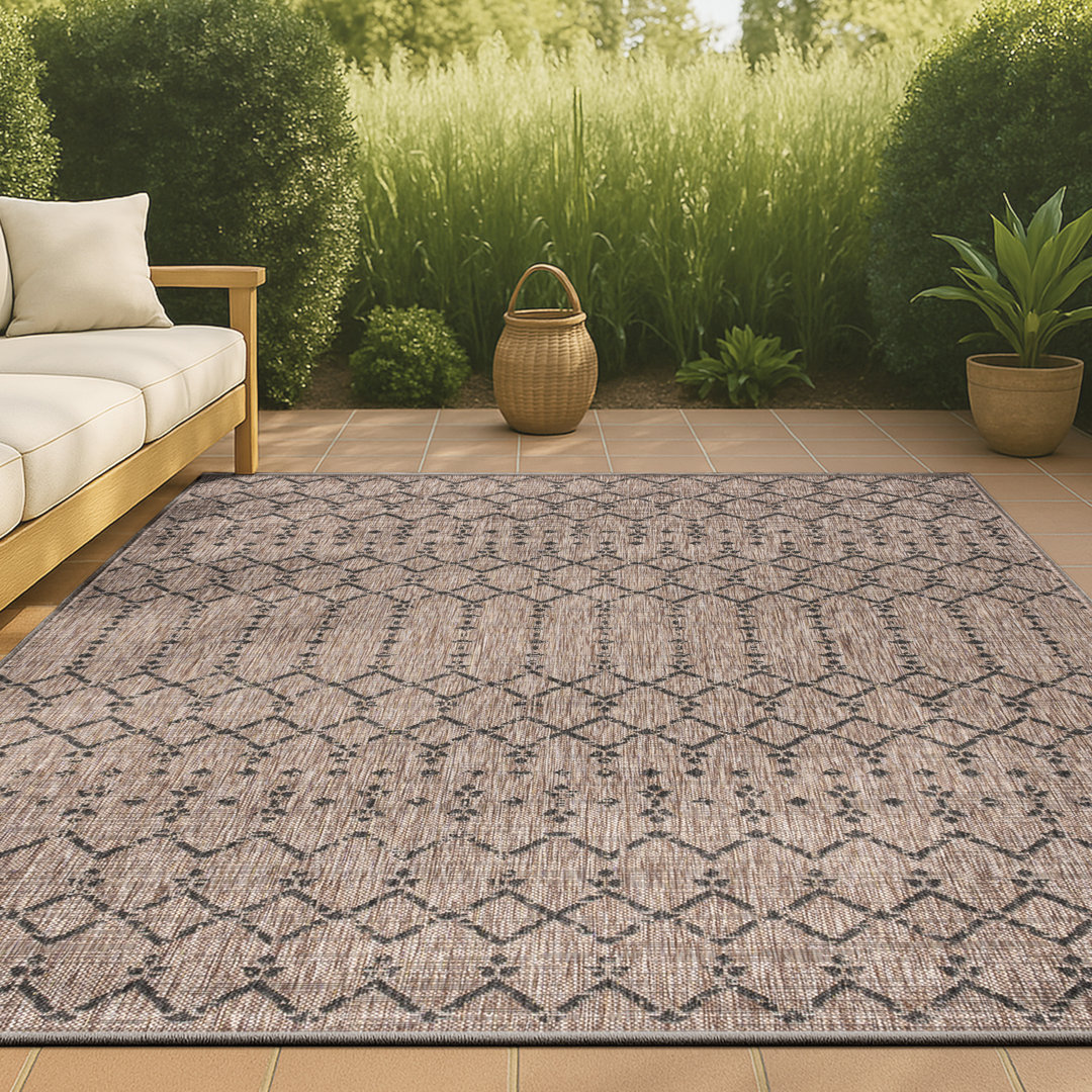 Crompton Moroccan Geometric Textured Weave Natural/Black Indoor/Outdoor Rug Langley Street® Rug 